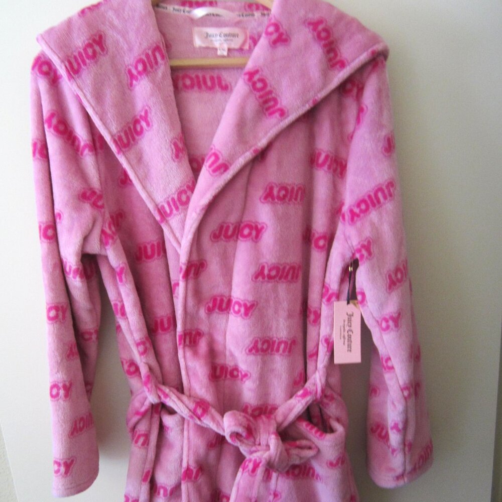 Juicy Couture Bathrobe Robe Hooded Pink Sleepwear Women L/XL